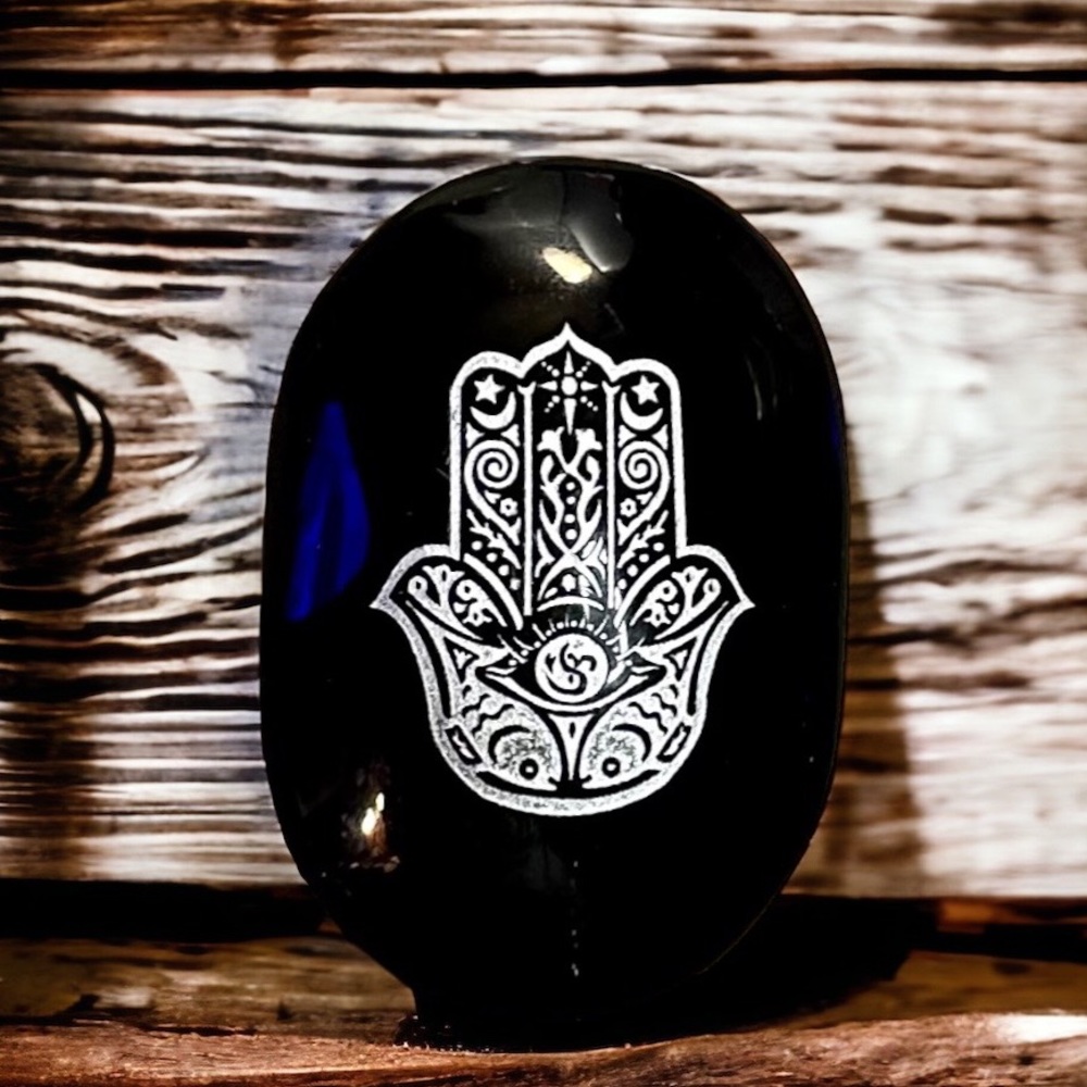 Black obsidian crystal palm stone